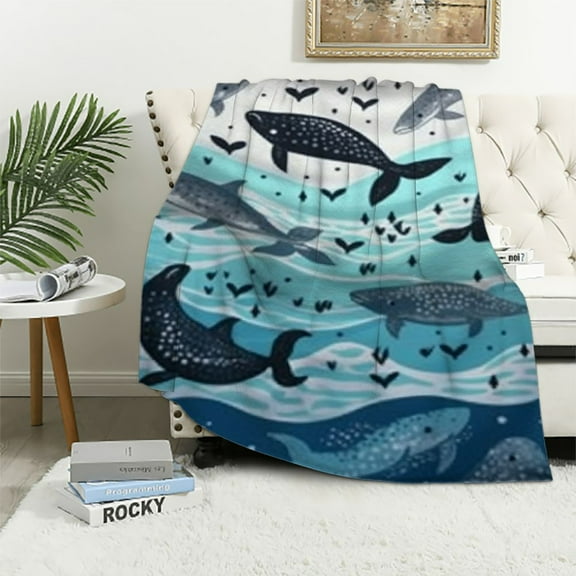 BCIIG Whales Throw Blanket Lightweight Warm Flannel Fleece Blankets Cozy Soft Air Conditioning Blanket Gifts for Women Men Girls Boys 40x50in