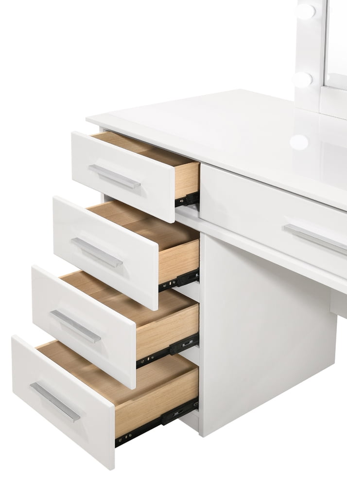 Coaster Furniture Felicity 9-drawer Glossy White, Vanity Desk with Lighted Mirror