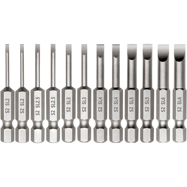 12pcs Magnetic Slotted Screwdriver Bit Set, 1/4 Inch Hex Shank Flat Head Drill Bits Insert Bits 2 Inch Length, SL2/2.5/3/4/5/6 Impact Driver Bit for Power Drilling, Set of 2