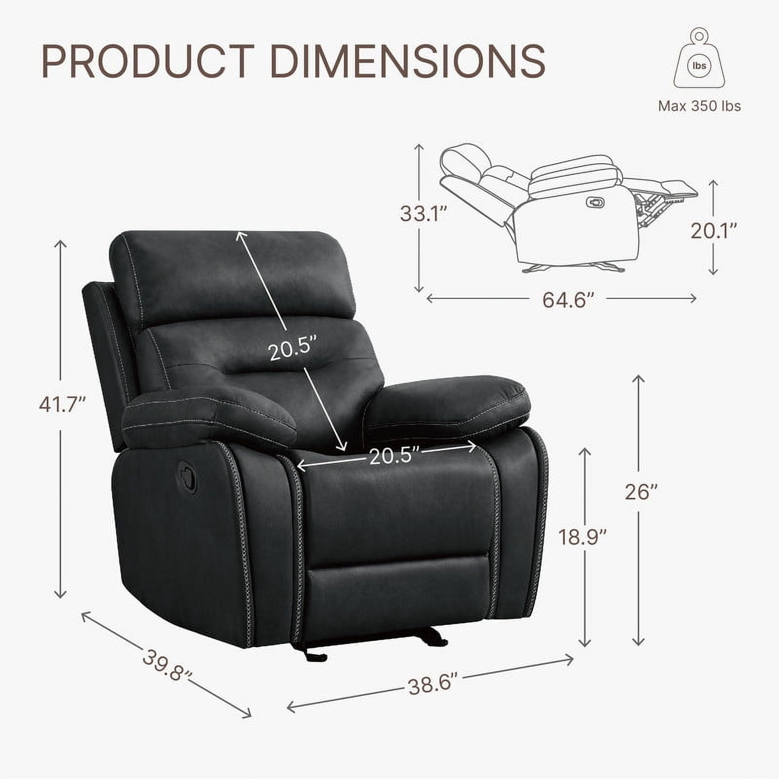 CHITA Manual Rocker Recliner Chair with Adjustable Headrest Sofa Recliner Chairfor Living Room Faux Leather Home Theater Seating,Black