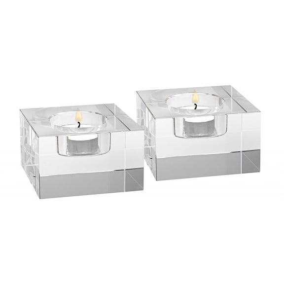 Hand Crafted Crystal Block Pair of T-lite Holders