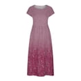 thumbnail image 4 of Meichang Robe d'Été en Coton et Lin à Manches Courtes pour Femme, Col Rond, Coupe Ample, Dégradé, Robe Midi Bohème Décontractée à Imprimé, Robe de Travail Rétro Légère Évasée, Rouge, TG, 4 of 5