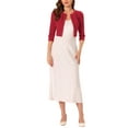 thumbnail image 2 of INSPIRE CHIC Boléro pour Femme à Manches 3/4 Sans Col, Plissé, Ouvert à l'Avant, Cardigan Court, P Rouge, 2 of 6