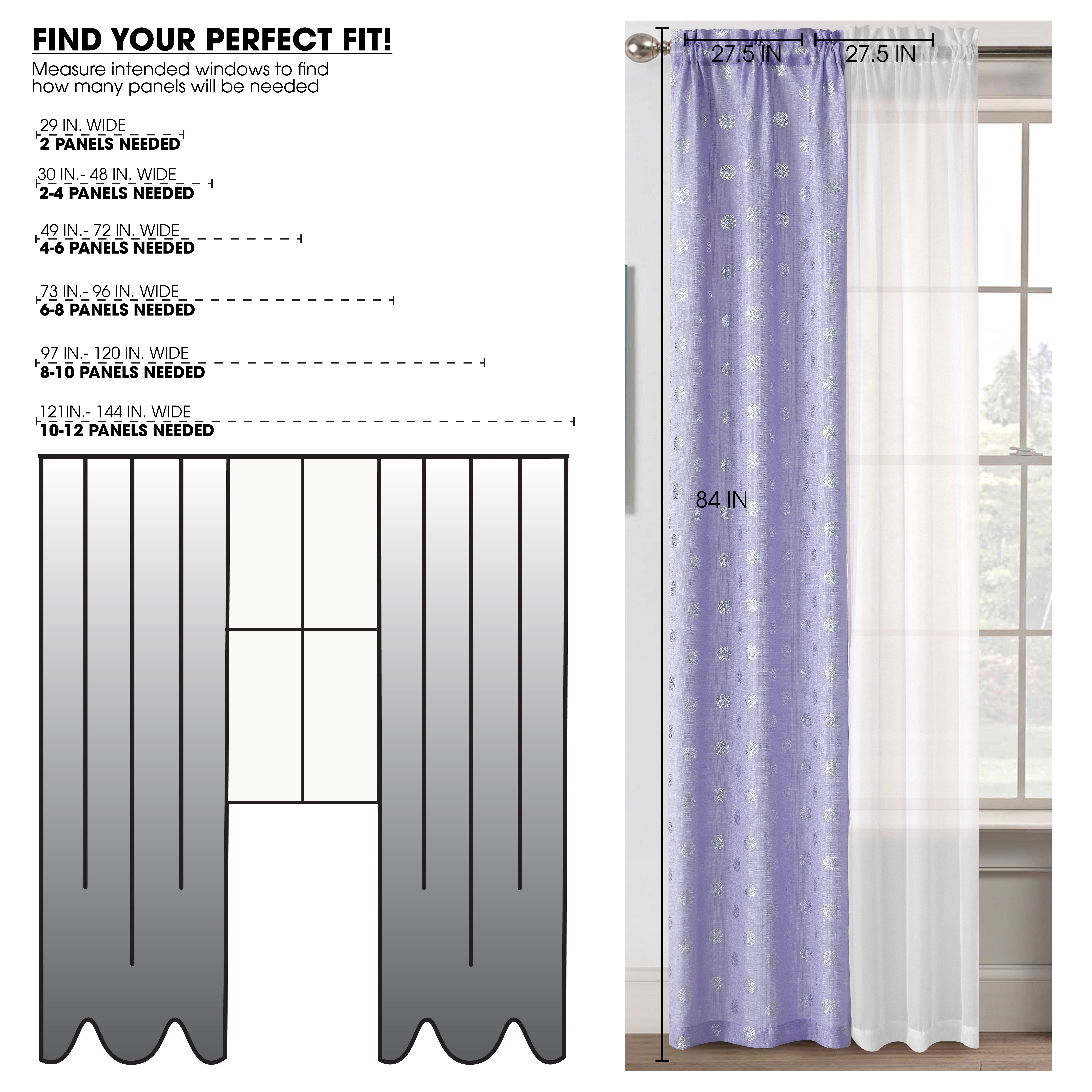 (2 pack) Your Zone Curtain and Sheers Panel Set, 4-Piece, Foil Polka Dot Purple, 27.5" W x 84" L
