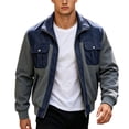 thumbnail image 2 of LEKWK Casual Jackets for Men Color Block Denim Splicing Zip up Vintage Fall Outerwear Coats with Flap Pockets Classic Fit Lightweight Windproof Streetwear for Daily Work Gray S, 2 of 8