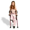 Ergobaum Jr. Red Forearm Crutches with Shock Absorbers for Users 3'9'' to 5' in Height, with Ergonomic Handle Grips, All-Terrain Ultralite Non-Slip Rubber Tips, Knee-Rest Platforms, LED Light (Red)
