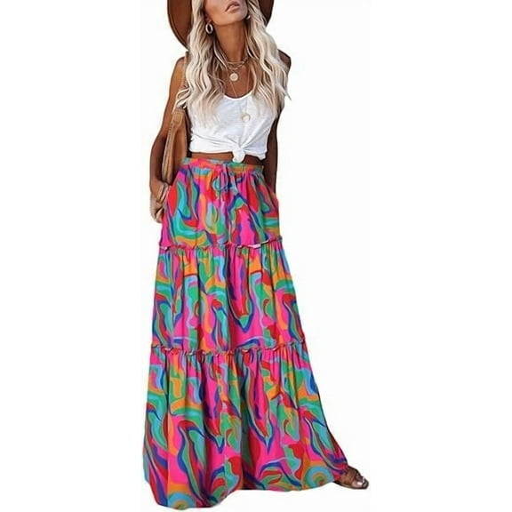 SOMER Skirts For Women Casual High Waist Tie Paisley Print Long Maxi Skirt With Pockets