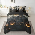 thumbnail image 2 of Feelyou Spooky Castle Bedding Comforter Set 7pcs for Teen, Gothic Pumpkin Bat Print Queen Bedding Sets, Halloween Theme Reversible Queen Sheet Sets, Lightweight Room Decor, 2 of 7