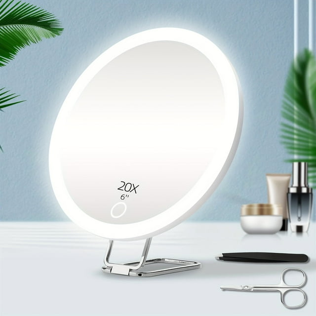 DEBGFS 6inch Compact Rechargeable LED Lighted Magnifying Makeup Mirror - 10X 20X 30X Magnification Travel Handheld Hanging Pocket Mirror with Bright Illumination - Perfect Gift for,20X