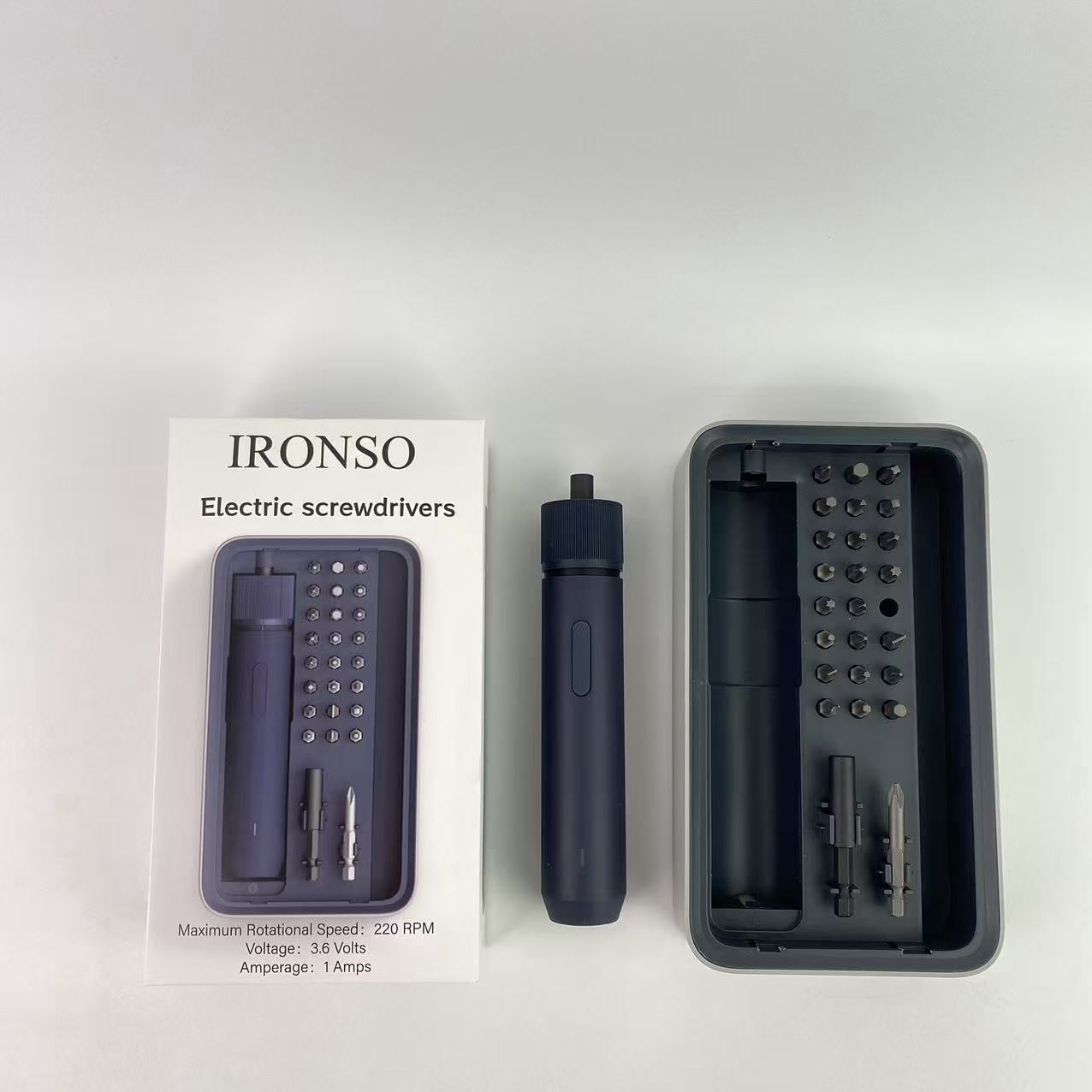 IRONSO Electric screwdrivers,Electric Screwdriver Kit, Upgraded Bit Set, 3.6V Cordless Screwdriver Rechargeable, Magnetic Case Lid, 3 Torque Settings, 1500mAh Battery, LED Light for Furniture