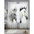 thumbnail image 2 of Horse Print Sheer Curtains 108 Inch Length 2 Panels Set for Living Room/Bedroom, Modern Watercolor Grey White Animals Semi Curtain Sheers Drapes Rod Pocket Curtains Window Treatment Set 52''x108''x2, 2 of 7