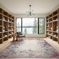 thumbnail image 2 of ODIKA Vintage Scroll Pink Panel Distressed Damask Center Motif Border Low Profile Flatwoven for Great Room, Indoor Open Concept, Large Living, 2 of 7