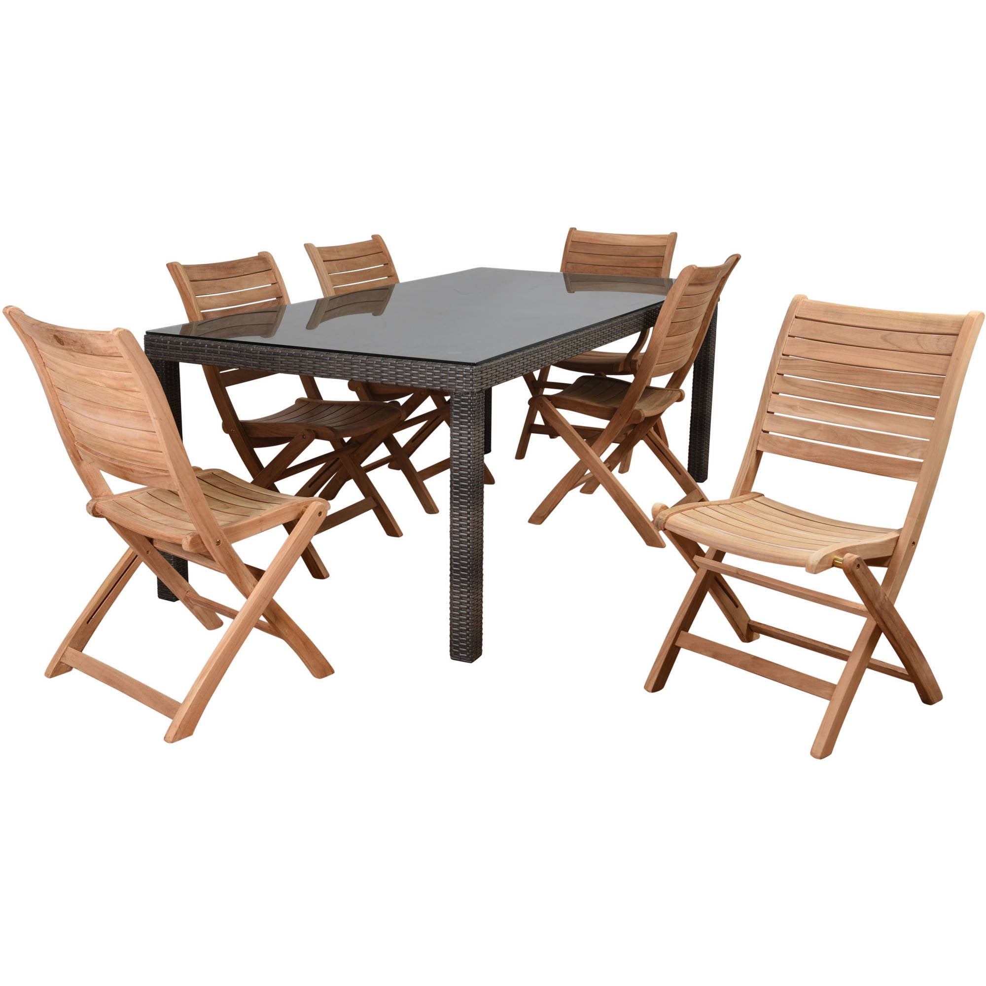 Amazonia Patio Dining Set with 6 Folding Palu Teak Chairs, Seating Capacity: 6