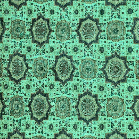 Ahgly Company Machine Washable Indoor Square Abstract Turquoise Blue Modern Area Rugs, 6' Square