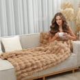 thumbnail image 2 of ROSEKIND 8lbs Faux Rabbit Fur Bubble Fleece Throw Blanket for Sofa & Bed, ultra-soft Cozy Gift for Adults & Friends, 90"x90", Brown, 2 of 8