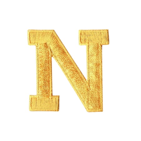 Alphabet Letter - N - Color Yellow - 2" Block Style - Iron On Embroidered Applique Patch