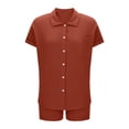 thumbnail image 3 of Luvrsol Two Piece Sets for Women Solid Short Sleeve Turndown Collar Pocket Shorts Casual Set, Size S-2XL, 3 of 5