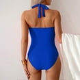 thumbnail image 6 of ZQUUVOU Women's One Piece Tankini Solid Color Pleated Neck Hanging Swimsuit (Blue,L), 6 of 9