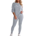 thumbnail image 2 of Sweatsuits Women 2 Piece Outfit Solid Color Crewneck Long Sleeve Sweatshirt with Trousers Casual Elegant Womens Tracksuit Set Grey XXL, 2 of 4