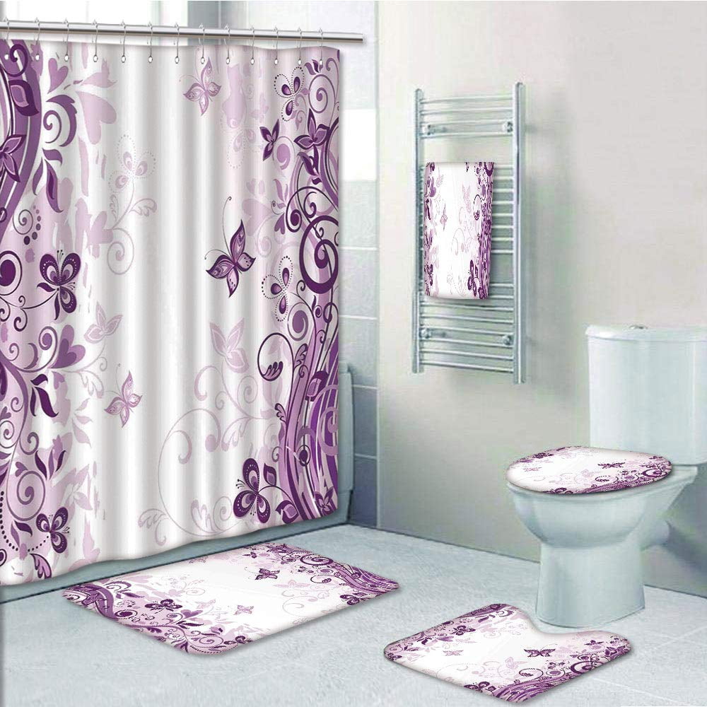 Unicorn silhouette Shower Curtain Toilet Cover Rugs Bath Mat Contour Rug Set 