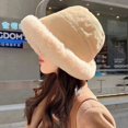 thumbnail image 2 of Xiao Hua Sombrero de pescador grueso para mujer, nuevo gorro de invierno cálido, de color liso, plegable, de piel sintética suave (caqui), 2 of 5