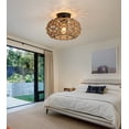thumbnail image 5 of Q&S Coastal Rattan and Hemp Rope Weaving Pendant Light 1-Light Boho Semi Flush Mount Ceiling Fixture,Rustic Wicker Cage Design for Bedroom, Hallway, Entryway, Kitchen and Nursery, 5 of 8