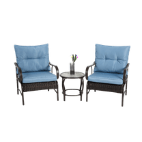 3 Pieces Patio Furniture Sets,Outdoor PE Rattan Wicker Chairs with Soft Cushion and Coffee Table for Garden Backyard Porch Poolside,Blue