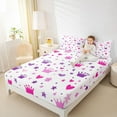 thumbnail image 5 of jejeloiu Kawaii Princess Crown Queen Sheet Sets,Fairy Tale Theme Flat Sheet,Pink Purple Loves Stars Queen Fitted Sheet For Girls Kids,Ultra Soft Home Decor,4-Piece, 5 of 7