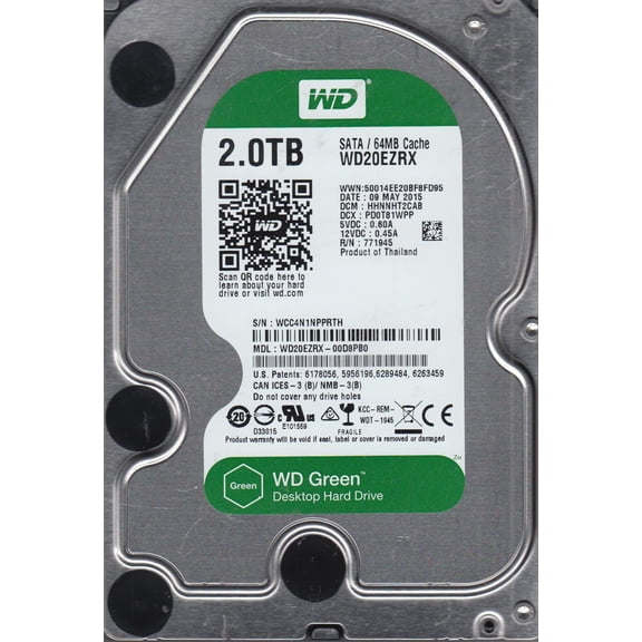WD20EZRX-00D8PB0, DCM HHNNHT2CAB, Western Digital 2TB SATA 3.5 Hard Drive