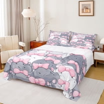 Castle Fairy Cartoon Hippopotamus Full Size Sheets for Child Teens,Bow Animal Bed Sheets