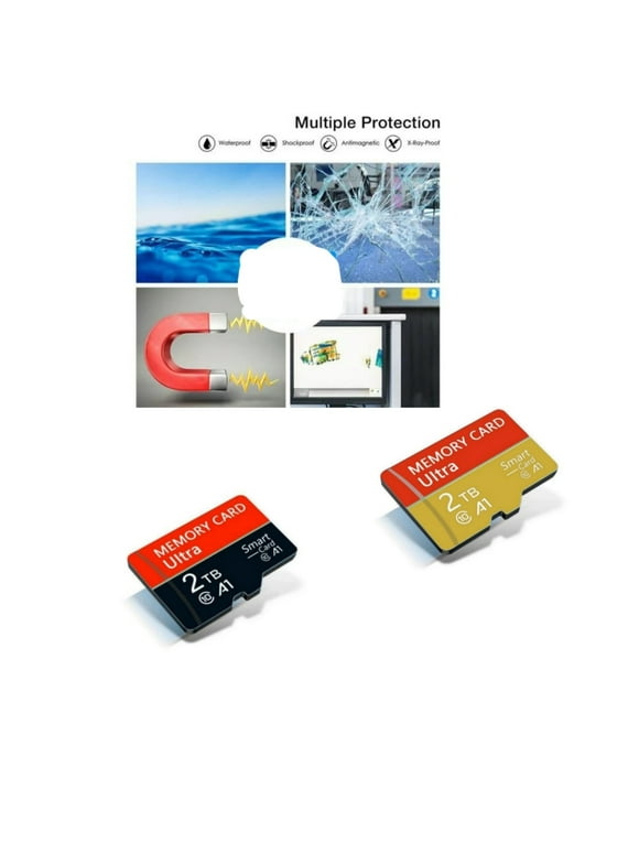 2PC SD Memory Card 2TB,With Full Size Adapter,High Speed Flash Phone Recreational Machines Games Console Gold+Red
