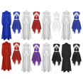 thumbnail image 4 of Women Liturgical Praise Dance Dress Sets Long Puff Sleeves Satin Flared Dress With Metallic, 4 of 7