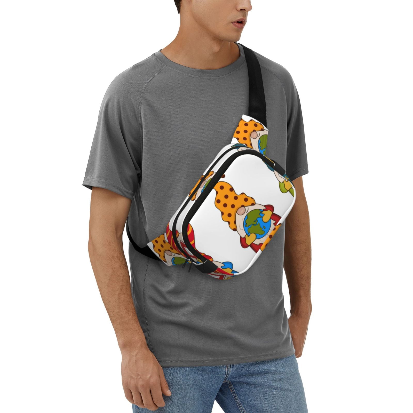 Picia Gnomes Are Holding School Supplies Print Square Double-Layer Waist Bag Mini Adjustable Waist Belt Bag Exercise Running Travel Hiking