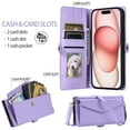 thumbnail image 5 of Dteck Wallet Crossbody Case for iPhone 12 Pro / 12, Shockproof Wallet Bills Slot Pockets Compatible with Women Card Holder RFID Blocking Case, Purple, 5 of 6