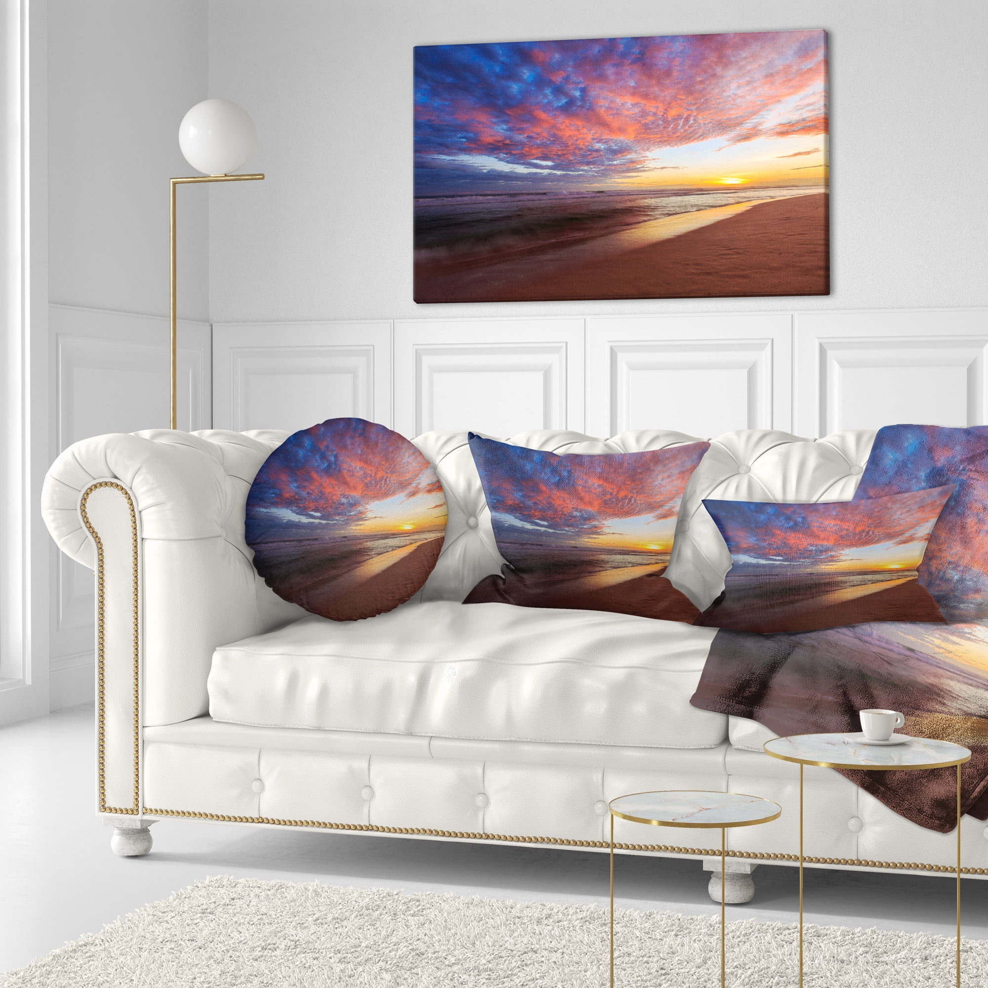 Designart Colored Clouds in Beach at Sunset - Seashore Throw Pillow - 12x20