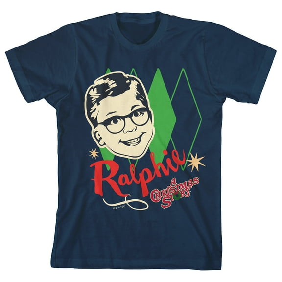 A Christmas Tee Ralphie Diamond Portrait Art Crew Neck Short Sleeve Navy Blue Boy's T-shirt-Large
