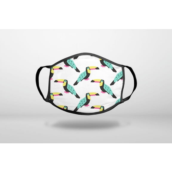 Summer Graphics - Toucan Pattern - Teal - 3-Ply Reusable Soft Cloth Face Covering, Unisex, Cotton Inner Layer