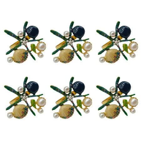 

6 Pcs Napkin Rings Pearl Rhinestone Ocean Nautical Napkin Ring Holders for Wedding Party Table Decor Etc Green
