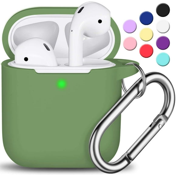 AirPods Case Cover , Soft Silicone Protective Cover with Keychain for Women Men Compatible with Apple AirPods 2nd 1st Generation Charging Case, Front LED Visible-Olive green