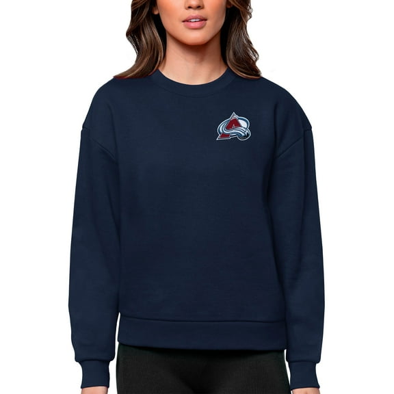 Women's Antigua Navy Colorado Avalanche Primary Logo Victory Crewneck Pullover Sweatshirt