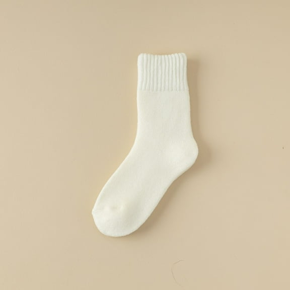 suxuMhao Solid Color Cotton Socks, 4 Pairs White, One Size Fits Most, Crew Socks Ankle Socks Short Socks, Soft Socks Thick Cotton Socks Thick Plush Socks Warm Socks for Daily Casual Wear