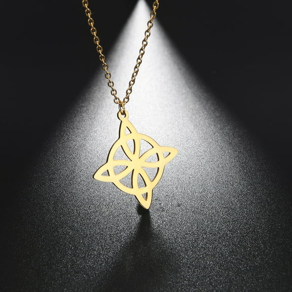 14K Yellow Gold Irish Witch Knot Celtic Knot Pendant Necklace Women Men Snake Chain Necklace Amulet Jewelry