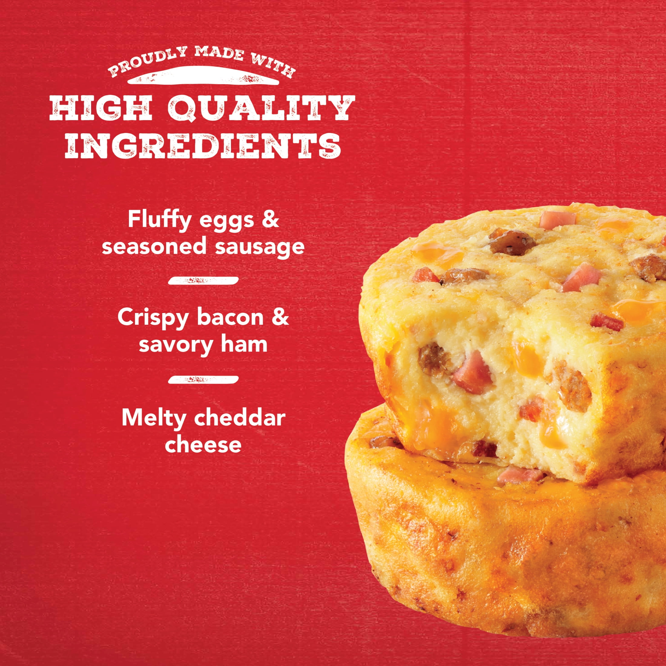 Jimmy Dean Meat Lovers Egg Bites, Pork Sausage Bacon Ham and Cheddar Cheese, 4 oz, 2 Count (Frozen)
