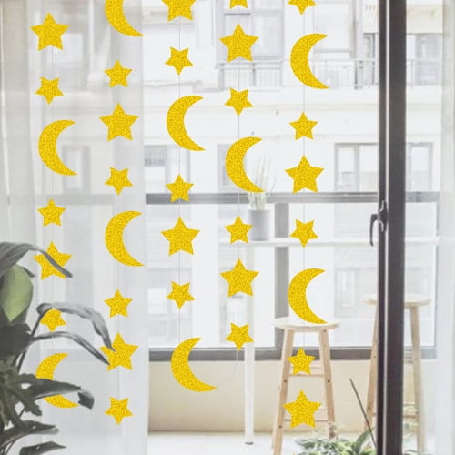 4m Glitter Glow Star Garland Banner Bunting Wall Door Curtain Trees Decor 