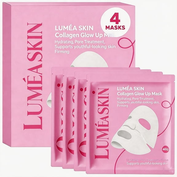 Bio‑Collagen Glow Up Gel Facial Mask, 4 Count, Deep Hydrating Plumping Sheet Mask for Glass‑Skin Complexion
