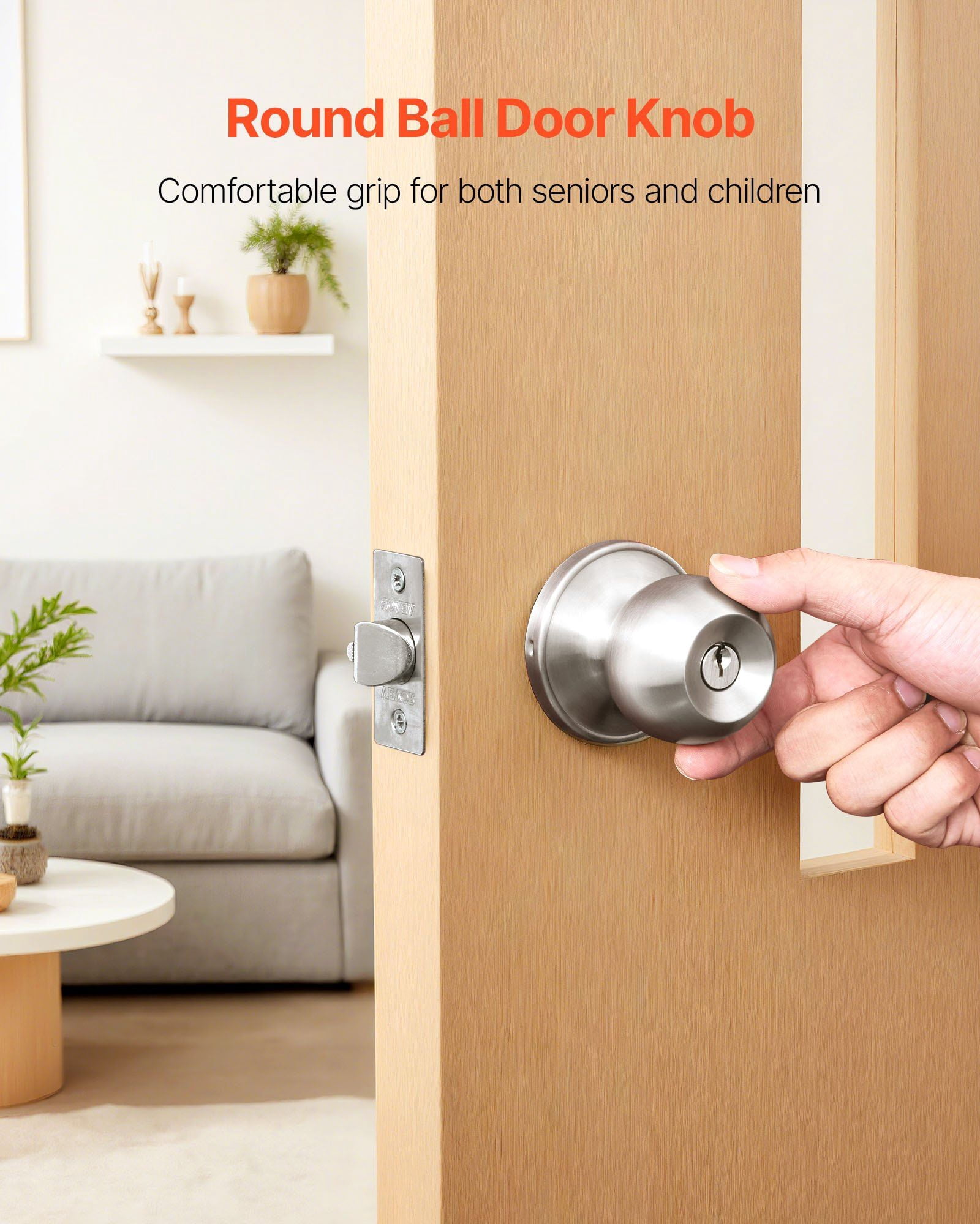 Keyed Entry Door Knob, Satin Nickel Round Ball Doorknob with Keyed Exterior and Thumb Turn Lock Interior, All Metal Hardware for Bedroom Bathroom