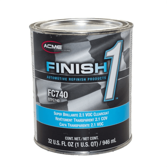 Finish 1 Automotive Refinish Products FC740-4 High Solid 2.1 VOC Super Brillante Clearcoat, 1 qt Can, Gloss, 4:1 Mixing