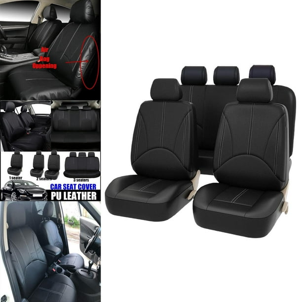 Fundas de Asiento Yotijar PU Cuero Lavables Protector Impermeable Negro 9 Piezas