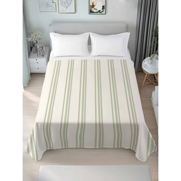 Sage Green Striped California King Size Flat Sheet, Wrinkleproof & Fadeproof Cooling Flat Bed Sheet Only, Modern Farmhouse Green Stripes Breathable Soft Bedding Top Sheets 108 x 98 Inches