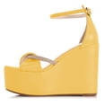 thumbnail image 2 of FSJ Women Graceful Round Open Toe Platform Wedge High Heels Sandals Ankle Strap Adjustable Buckle Party Evening Dress Shoes Size 8 Yellow, 2 of 4